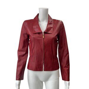 CHANEL VINTAGE 2001S Red Leather Slim Zip Jacket size FR 38/6 (fits like 2)